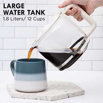 Rae Dunn Programmable Drip Coffee Maker, Coffee Pot for Kitchen, Electric Coffee Machine for Brewing Coffee, Off-White