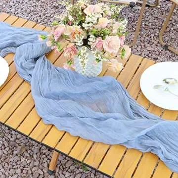 Twakashic 2 Pack 13Ft Cheesecloth Table Runner, Boho Rustic Gauze Dusty Blue Table Runner 35" x 160" Long for Wedding Baby/Bridal Shower Birthday Holiday Party Decor Home Decoration
