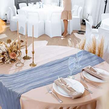 Twakashic 2 Pack 13Ft Cheesecloth Table Runner, Boho Rustic Gauze Dusty Blue Table Runner 35" x 160" Long for Wedding Baby/Bridal Shower Birthday Holiday Party Decor Home Decoration