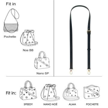 LDKJ Vachetta Leather Adjustable Crossbody Strap for Women's Crossbody Handbags (Black)