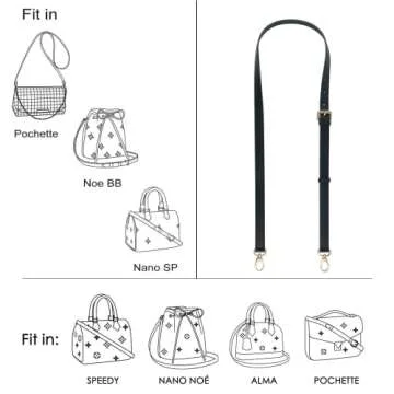 LDKJ Vachetta Leather Adjustable Crossbody Strap for Women's Crossbody Handbags (Black)