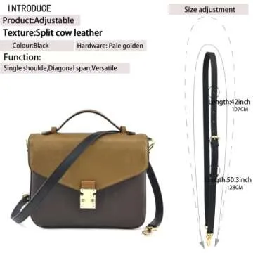 LDKJ Vachetta Leather Adjustable Crossbody Strap for Women's Crossbody Handbags (Black)