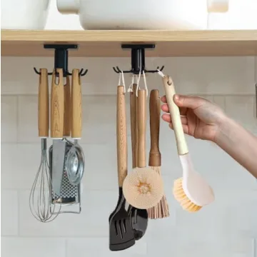KAIOEYUH 2pcs Under Cabinet Kitchen Utensil Rack,360° Rotating Under Shelf Kitchen Utility Hooks,Ad...