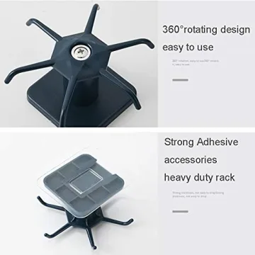 KAIOEYUH 2pcs Under Cabinet Kitchen Utensil Rack,360° Rotating Under Shelf Kitchen Utility Hooks,Adhesive Kitchen Utensil Tools Storage Holder,Black