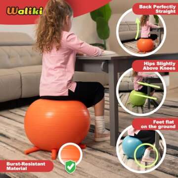 WALIKI Classroom Chair Ball with Feet for Kids | 20"/50CM Flexible Classroom Seating | Stability Ball for Focus & Sensory Kids