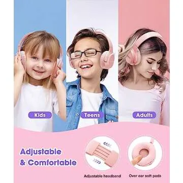KONNAO Kids Headphones Wireless 60H, Foldable On Ear Headphone with MIC, Volume Limiter 85dB/94dB Wireless & Wired Headphones, Over-Ear Headphone for Kid Adult School Online Class Travel, Pink