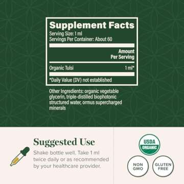 Global Healing Center - Organic Tulsi (Holy Basil Leaf Extract) Vegan Liquid Supplement Drops (Organic Basil) - Bioavailable Herb for Normal Stress Response, Natural Energy & Immune Support