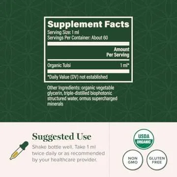 Global Healing Center - Organic Tulsi (Holy Basil Leaf Extract) Vegan Liquid Supplement Drops (Organic Basil) - Bioavailable Herb for Normal Stress Response, Natural Energy & Immune Support