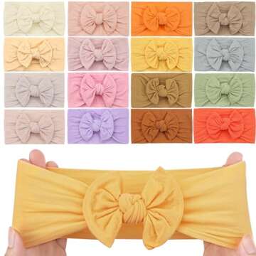 JOYOYO 16 Colors Soft Wide Turban Baby Headbands with 4.5 inches Hair Bow Headwraps for Baby Girls Infants Newborn Hair Accessories Toddlers Kids and Children