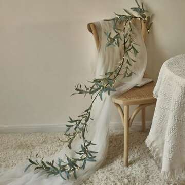 Hairui Lighted Artificial Olive Garland 6FT 96 LED Fairy Lights Battery Operated, Faux Vine Lights with Timer for Spring Christmas Holiday Fireplace Décor