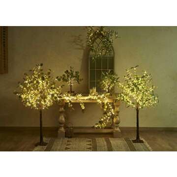 Hairui Lighted Artificial Olive Garland 6FT 96 LED Fairy Lights Battery Operated, Faux Vine Lights with Timer for Spring Christmas Holiday Fireplace Décor