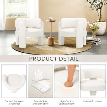 COLAMY Sherpa Barrel Accent Chair, Mid Century Modern Living Room Chair, Upholstered Side Armchair with 3 Legs for Bedroom/Reading Spaces, Cream