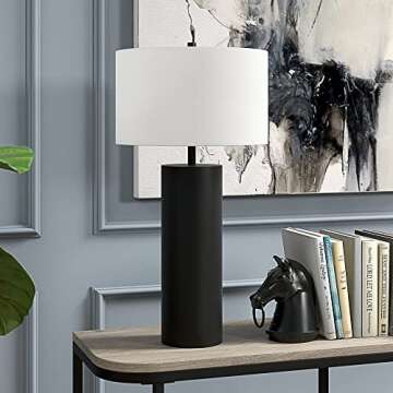 Henn&Hart 29.5" Tall Table Lamp with Fabric Shade in Blackened Bronze, for Home, Living Room, Bedroo...