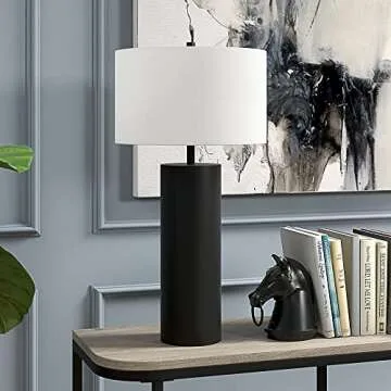 Henn&Hart 29.5" Tall Table Lamp with Fabric Shade in Blackened Bronze, for Home, Living Room, Bedroo...