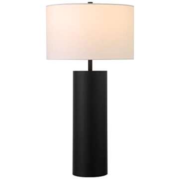 Henn&Hart 29.5" Tall Table Lamp with Fabric Shade in Blackened Bronze, for Home, Living Room, Bedroom, Entertainment Room, Office, Kitchen, Dining
