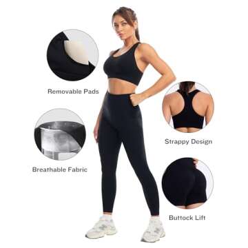 SALSPOR 3 Piece Workout Sets for Women Butt Lifting Leggings with High Impact Sports Bra Gym Shorts ...