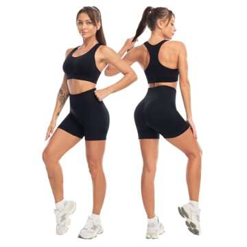 SALSPOR 3 Piece Workout Sets for Women Butt Lifting Leggings with High Impact Sports Bra Gym Shorts Activewear Matching Set(3DWX-Black-L)