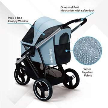 ibiyaya - The Beast Dog Stroller for All-Terrain Jogging - Small and Medium Dog and Cat Stroller, 3 Wheel Dog Carrier with Double Breaks, Zipperless Design, and Spacious Storage - Gray