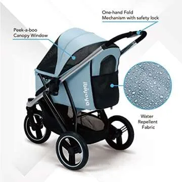 ibiyaya - The Beast Dog Stroller for All-Terrain Jogging - Small and Medium Dog and Cat Stroller, 3 Wheel Dog Carrier with Double Breaks, Zipperless Design, and Spacious Storage - Gray