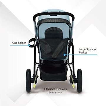 ibiyaya - The Beast Dog Stroller for All-Terrain Jogging - Small and Medium Dog and Cat Stroller, 3 Wheel Dog Carrier with Double Breaks, Zipperless Design, and Spacious Storage - Gray