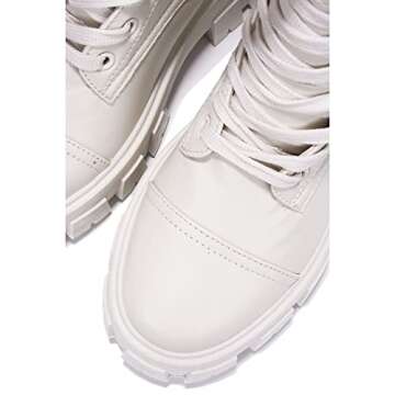 Cape Robbin Monalisa Combat Boots for Women, Platform Boots with Chunky Block Heels, Womens High Tops Boots - Off White Size 9