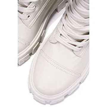Cape Robbin Monalisa Combat Boots for Women, Platform Boots with Chunky Block Heels, Womens High Tops Boots - Off White Size 9