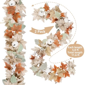 Stunning Neutral Fall Garland for Home Decor - 2 Pack