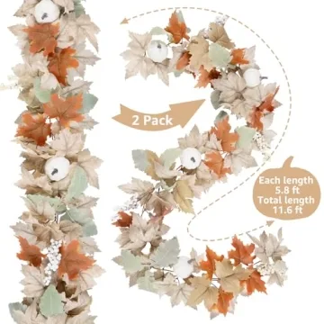 Stunning Neutral Fall Garland for Home Decor - 2 Pack