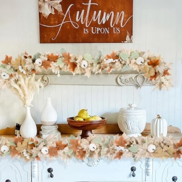 Stunning Neutral Fall Garland for Home Decor - 2 Pack