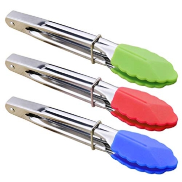 HINMAY Mini Tongs Set of 3 with Silicone Tips