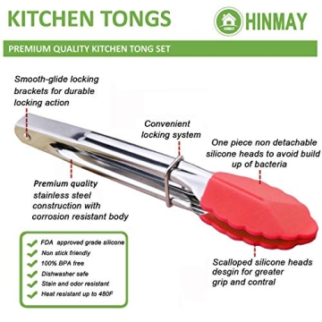 HINMAY Mini Tongs Set of 3 with Silicone Tips