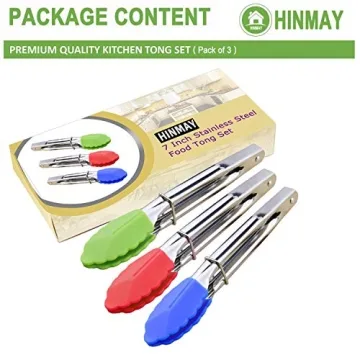 HINMAY Mini Tongs Set of 3 with Silicone Tips