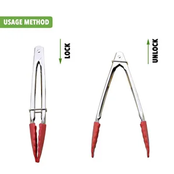 HINMAY Mini Tongs Set of 3 with Silicone Tips