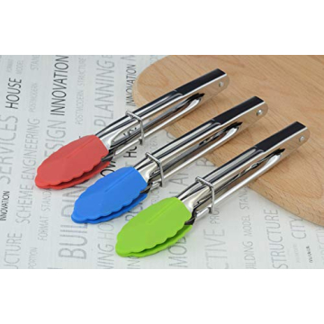 HINMAY Mini Tongs Set of 3 with Silicone Tips
