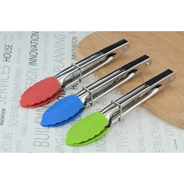 HINMAY Mini Tongs Set of 3 with Silicone Tips
