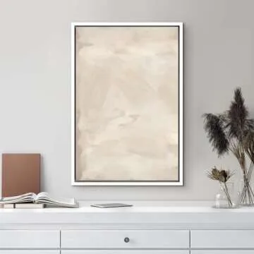SIGNFORD Framed Canvas Print Wall Art Rustic Tan Paint Stroke Landscape Abstract Shapes Illustrations Modern Art Decorative Boho Relax/Zen Nordic for Living Room, Bedroom, Office - 16"x24" White