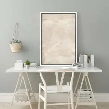 SIGNFORD Framed Canvas Print Wall Art Rustic Tan Paint Stroke Landscape Abstract Shapes Illustrations Modern Art Decorative Boho Relax/Zen Nordic for Living Room, Bedroom, Office - 16"x24" White