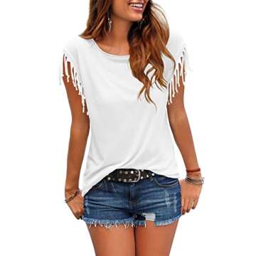 Cosonsen Women's Stylish Tassel Short Sleeve T-Shirt