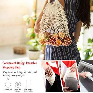 Reusable Produce Bags, Organic Cotton Mesh Bags Muslin Bags with Drawstring Bonus Reusable Grocery Bag for Shopping & Storage, Washable, Biodegradable, Tare Weight on Color Tag(8 Pack)