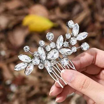 Catery Crystal Wedding Hair Comb Rhinestone Bridal Hairpieces Bridesmaid Clips Accessories for Brides and Women (A Silver)