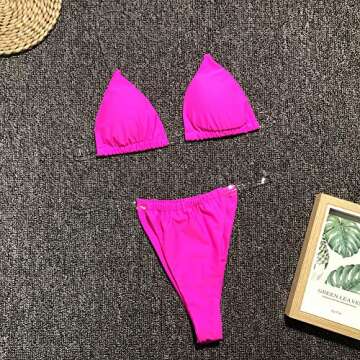 Xhonp Sexy Halter Micro Swimsuit - Hot Pink Bikini Set