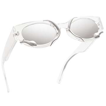 Appassal Trendy Snake Sunglasses for Women Men Vintage Cateye Y2k Sunnie AP3621,Transparent/Silver Mirror/Silver Snake