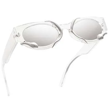 Appassal Trendy Snake Sunglasses for Women Men Vintage Cateye Y2k Sunnie AP3621,Transparent/Silver Mirror/Silver Snake
