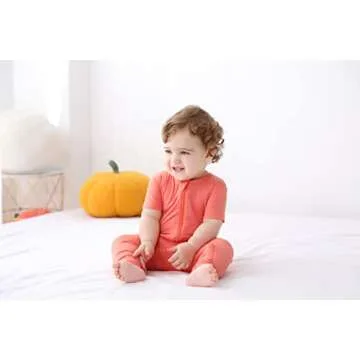 GUISBY Rayon made from bamboo Baby Footless Pajamas, Short Sleeve with Zipper Rompers Sleeper Orange 3-6 Months