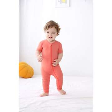 GUISBY Rayon made from bamboo Baby Footless Pajamas, Short Sleeve with Zipper Rompers Sleeper Orange 3-6 Months