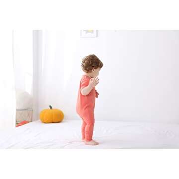 GUISBY Rayon made from bamboo Baby Footless Pajamas, Short Sleeve with Zipper Rompers Sleeper Orange 3-6 Months