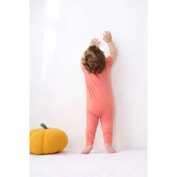 GUISBY Rayon made from bamboo Baby Footless Pajamas, Short Sleeve with Zipper Rompers Sleeper Orange 3-6 Months
