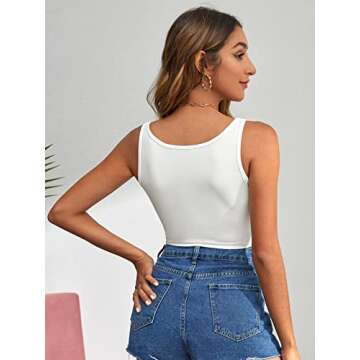 Verdusa 70s Outfits for Women Guipure Fringe V Neck Sleevelss Crop Tank Tops White S