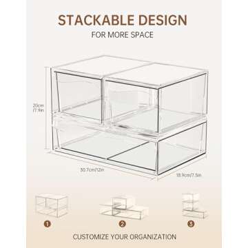 Makeup Organizer, Stackable Acrylic Drawer Organizers for Vanity, Bathroom, Countertop, Undersink, D...