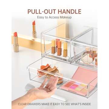 Makeup Organizer, Stackable Acrylic Drawer Organizers for Vanity, Bathroom, Countertop, Undersink, Desk & Pantry Cabinet, Clear Plastic Storage Bins for Skincare & Medicine, Cosmetic Display Case